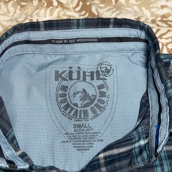 Kuhl Men’s Eluxur Shirt Button Short Sleeve Plaid Front Pocket Size Small Logo - Picture 9 of 9